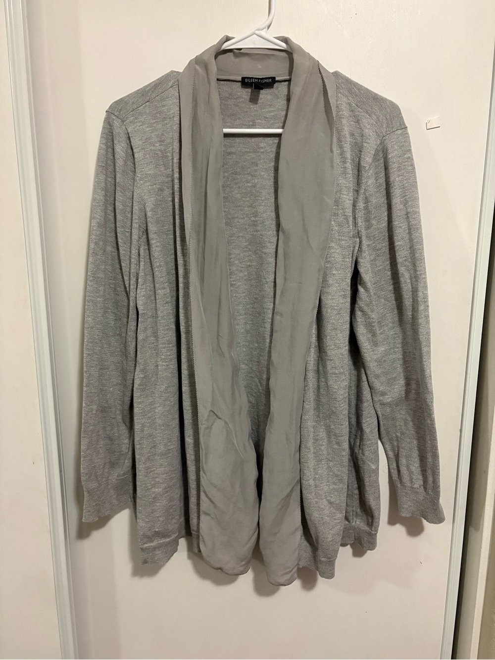 EILEEN FISHER Open Front Cardigan Size XL Gray Linen Viscose Silk